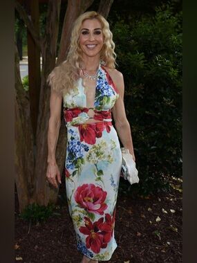 Dolce & Gabbana White Floral Halter Maxi Dress with Red and Blue Accents